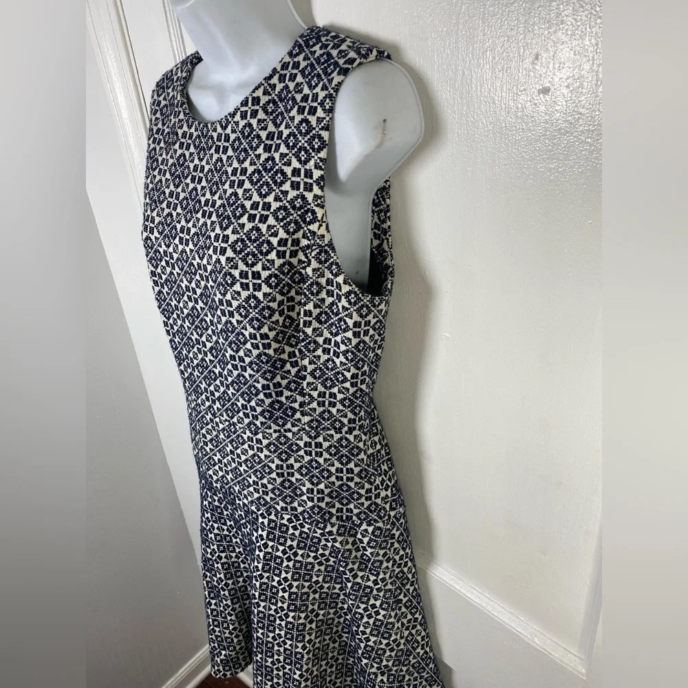 Tory Burch Burlap Navy and White Geometric Fit & Flare Mini Dress